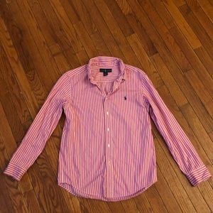 Ralph Lauren Boys Pink White Strip Button Up Shirt